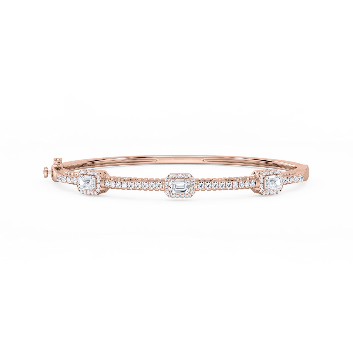 2 ¼ ctw Emerald and Round Lab Grown Diamond Halo Station Bangle Bracelet  - 7.25 Inches