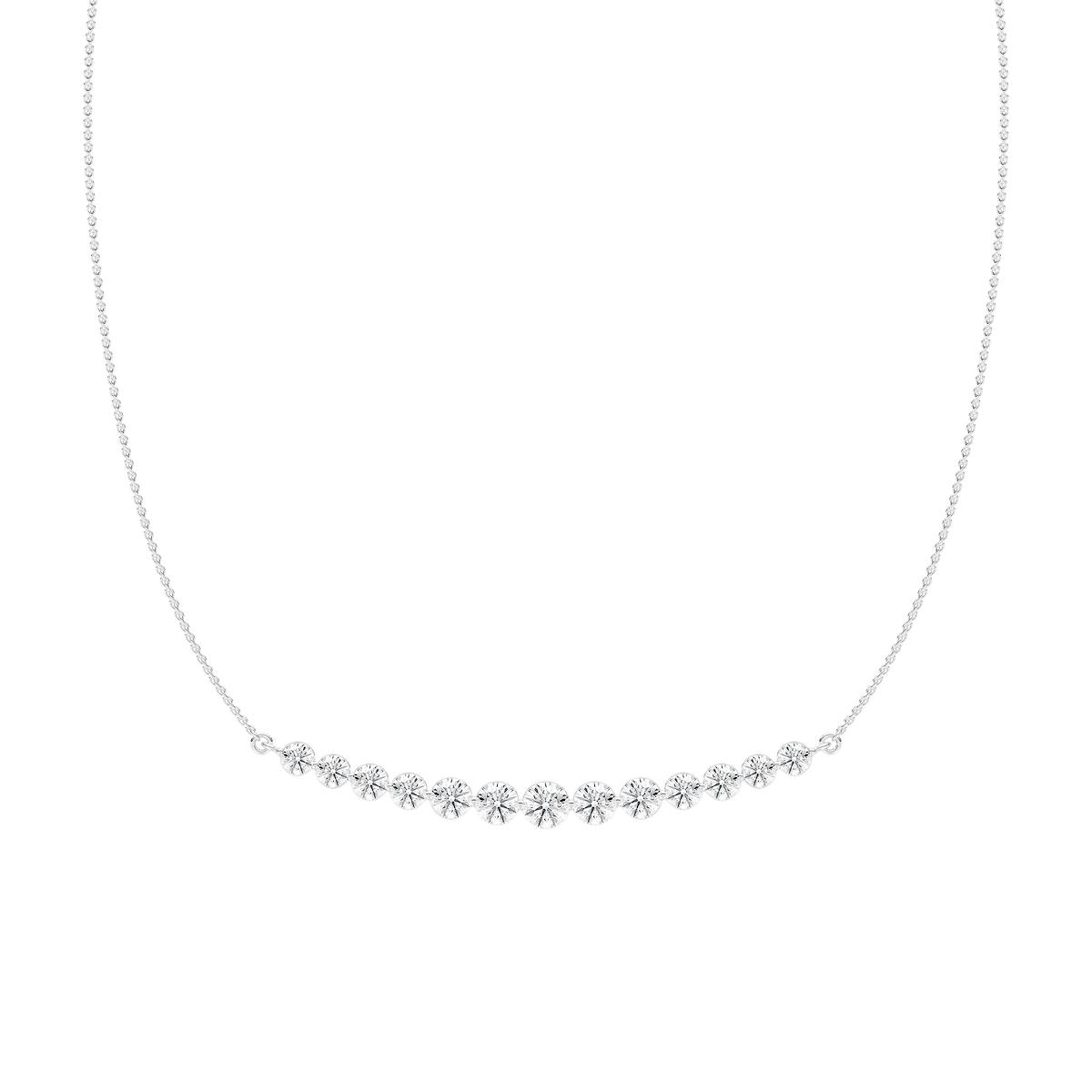 Curved Diamond Bar Necklace with 3.8ctw in 14K White Gold