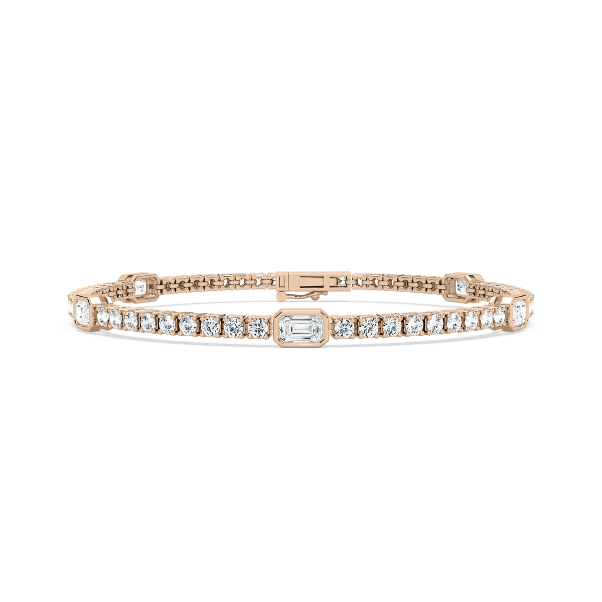 4 ⅓ ctw Emerald and Round Lab Grown Diamond Bezel Set Five Station Tennis Bracelet - 7 Inches