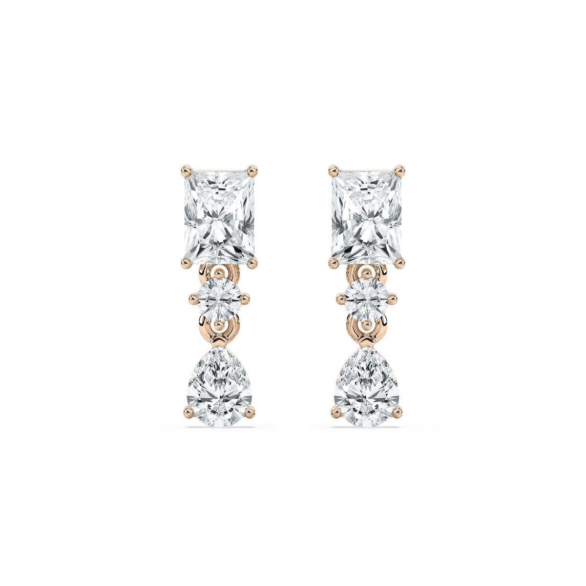 1 3/4 ctw Radiant, Pear, and Round Lab Grown Diamond Drop Earrings