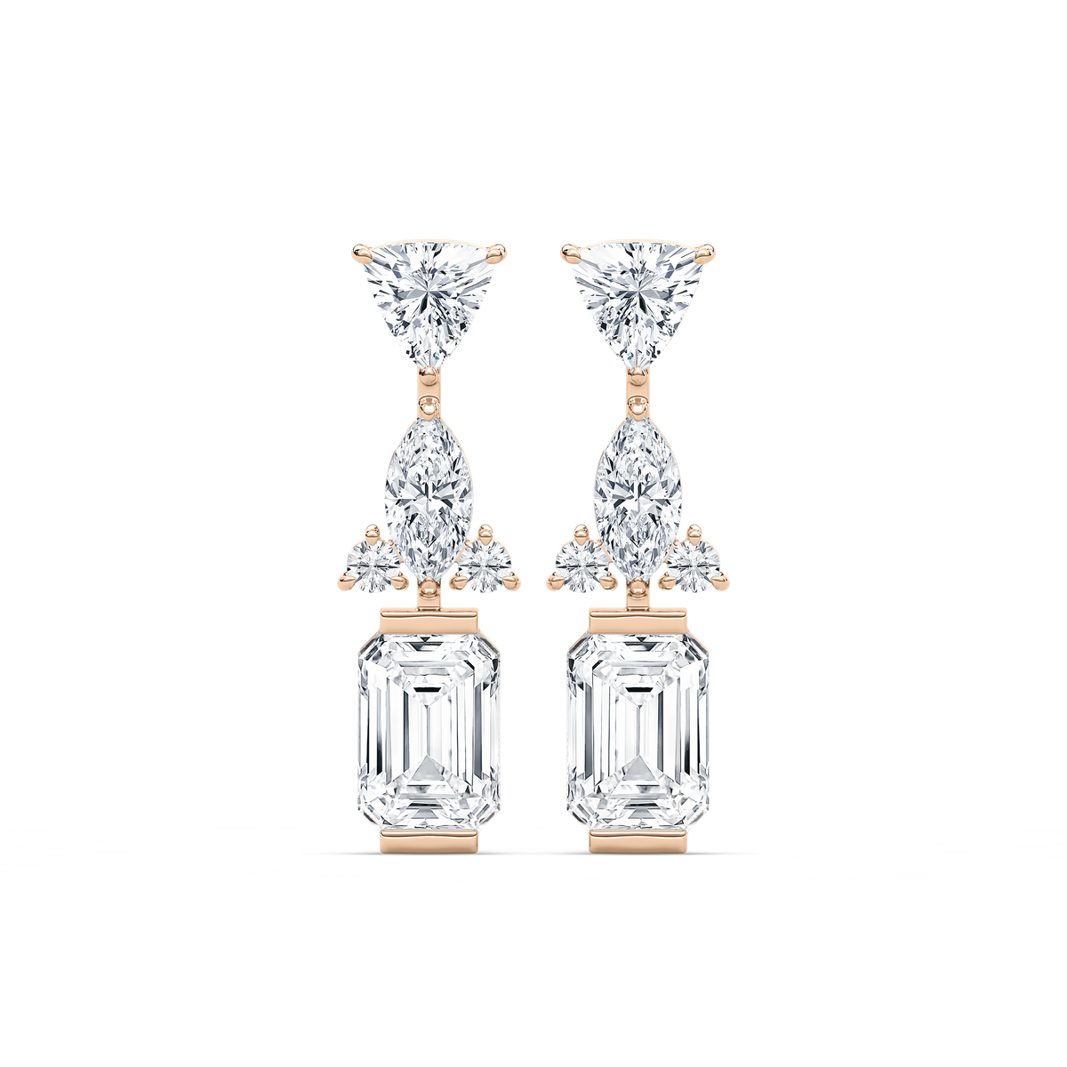 3 ctw Emerald, Marquise, Trillion, and Round Lab Grown Diamond Mixed Shapes Drop Earrings