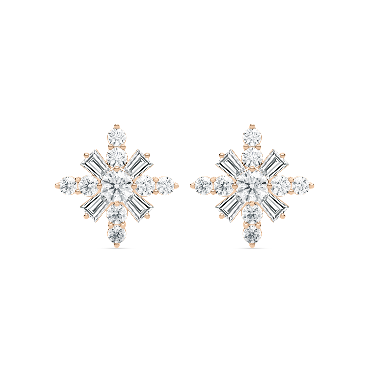 4 ⁷/₈ ctw Round and Tapered Baguette Lab Grown Diamond Snowflake Stud Earrings