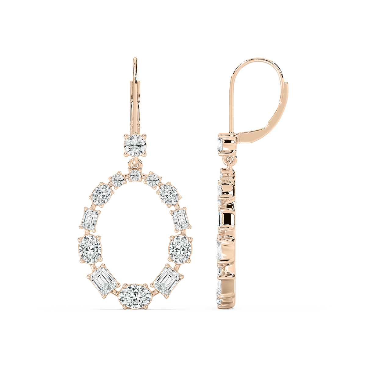 3 ½ ctw Emerald, Oval and Round Lab Grown Diamond Open Circle Drop Earrings