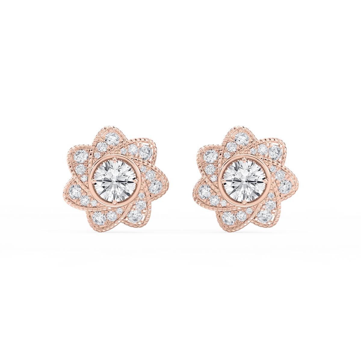 3 ctw Round Lab Grown Diamond Studs and Milgrain Swirl Halo Jacket Set