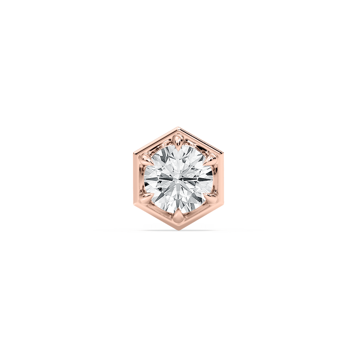 Round Lab Grown Diamond Hexagon Bezel Single Stud Earring