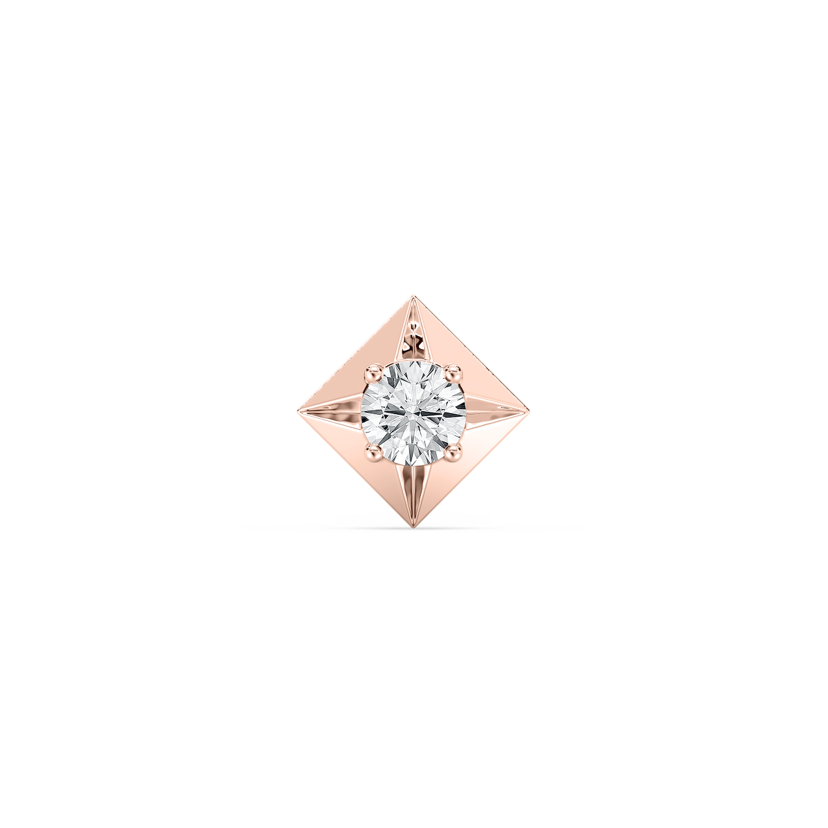 Round Lab Grown Diamond Kite-Shaped Bezel Single Stud Earring