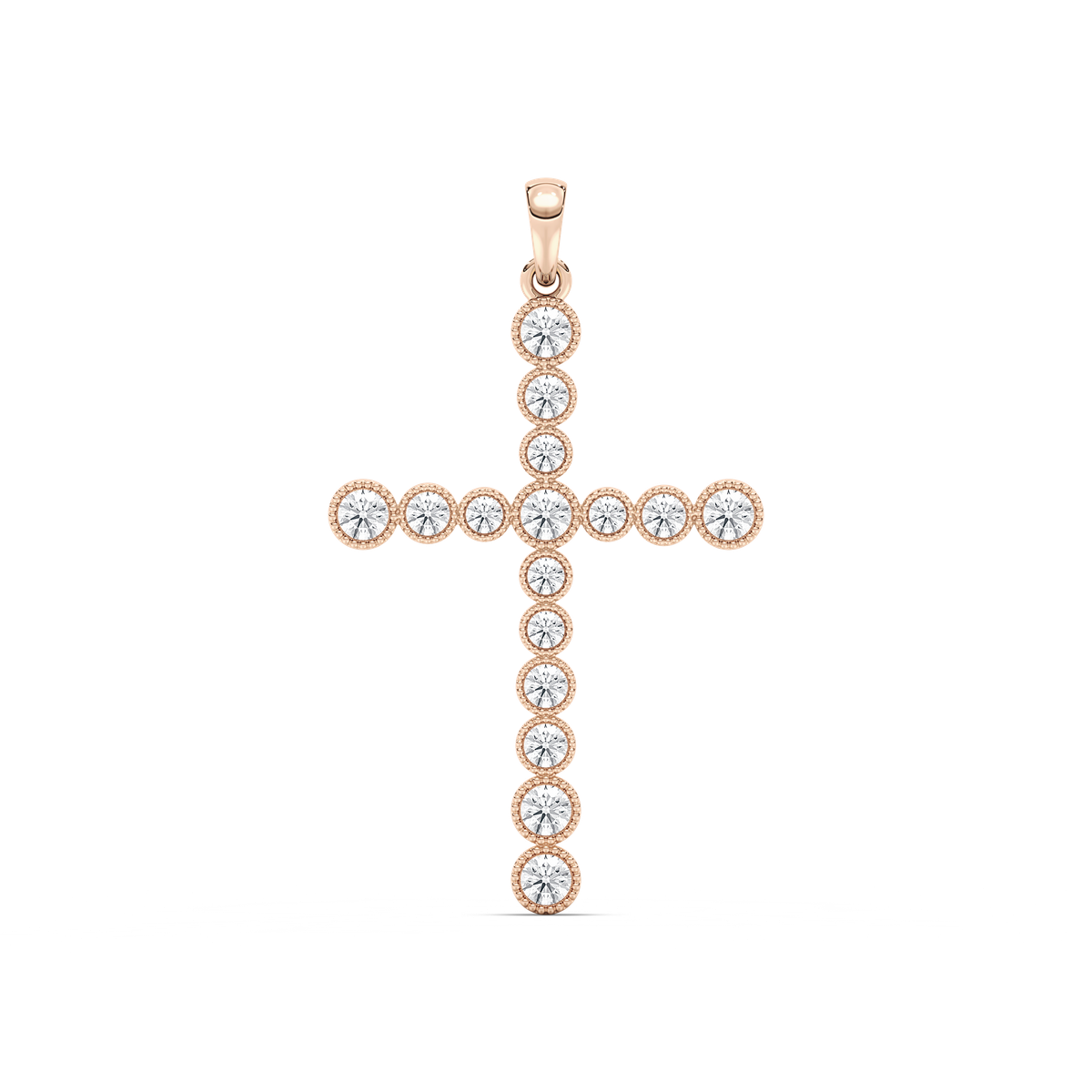 1/4 ctw Round Lab Grown Diamond Beaded Bezel Cross Pendant  - 18 Inches