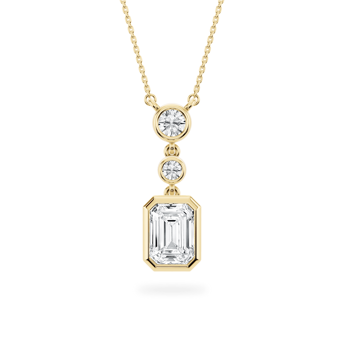 Emerald and Round Three Stone Pendant with 2.25ctw E/VS1 Lab-Grown Diamonds in 14K Yellow Gold