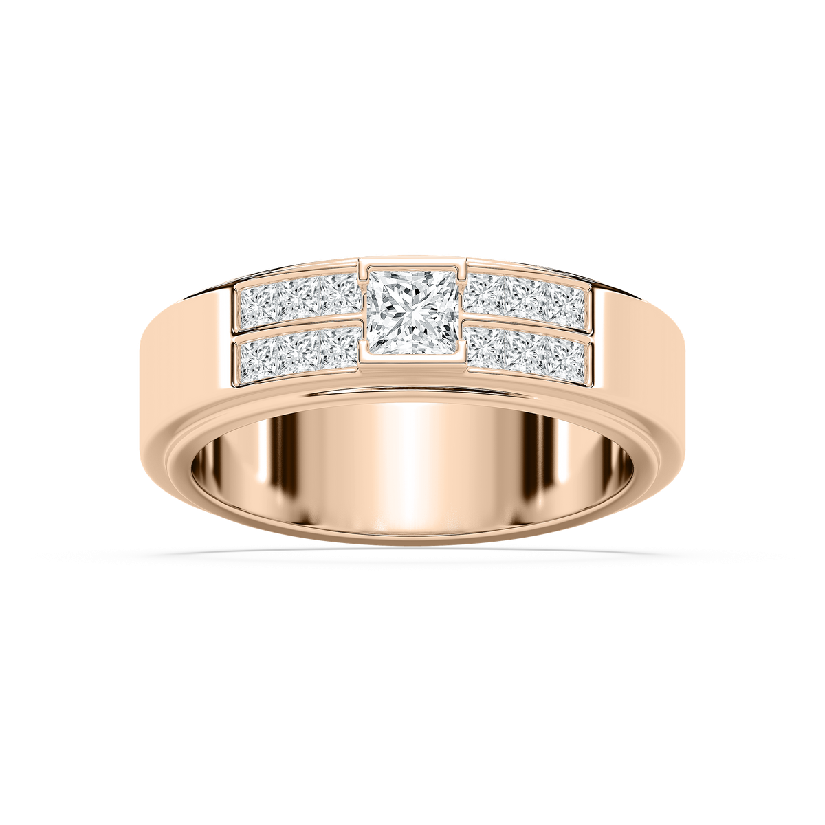 Max 1 ctw Princess Lab Grown Diamond 6.80mm Half Bezel Mens Wedding Band