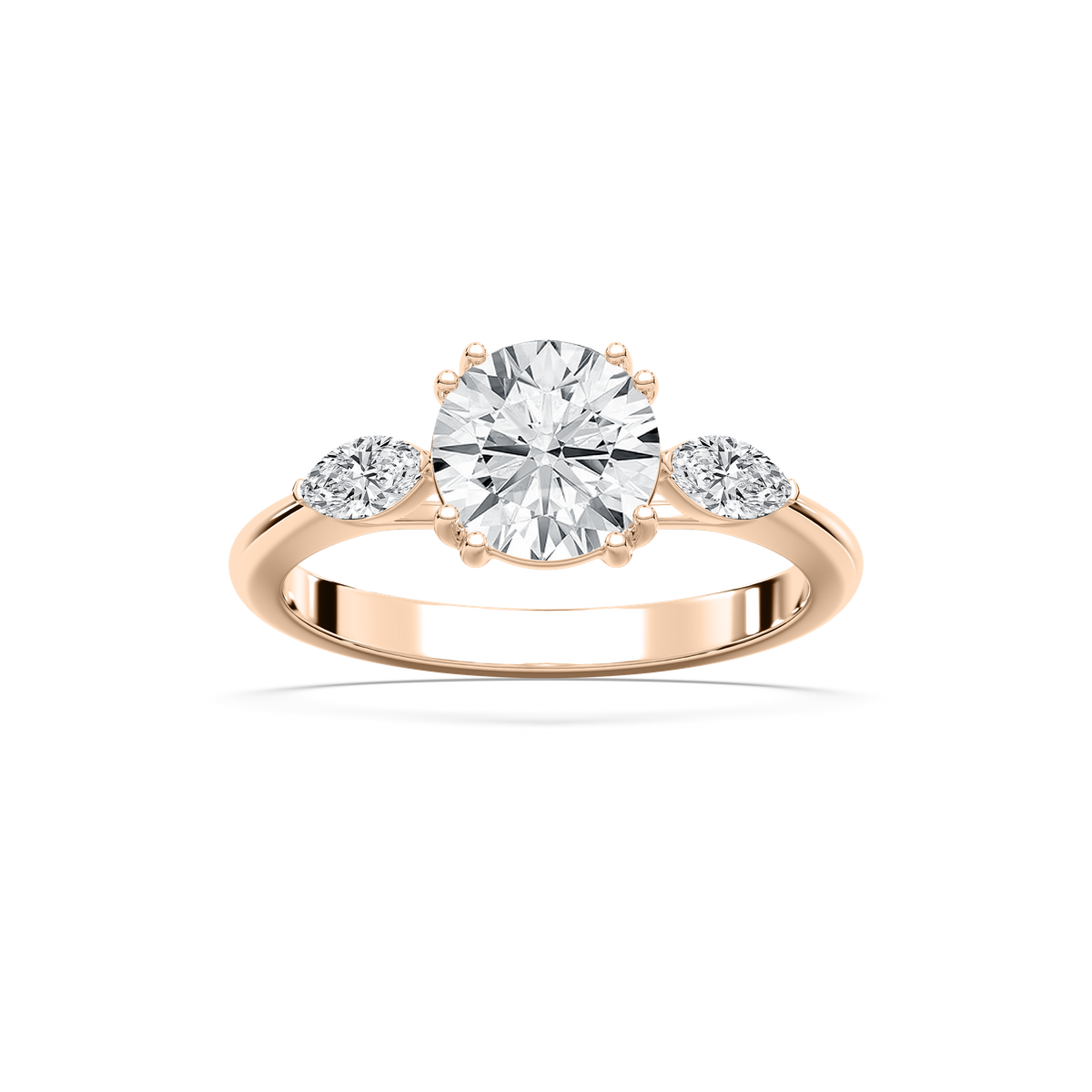 Mirha Round Lab Grown Diamond with Marquise Sides Three Stone Engagement Ring