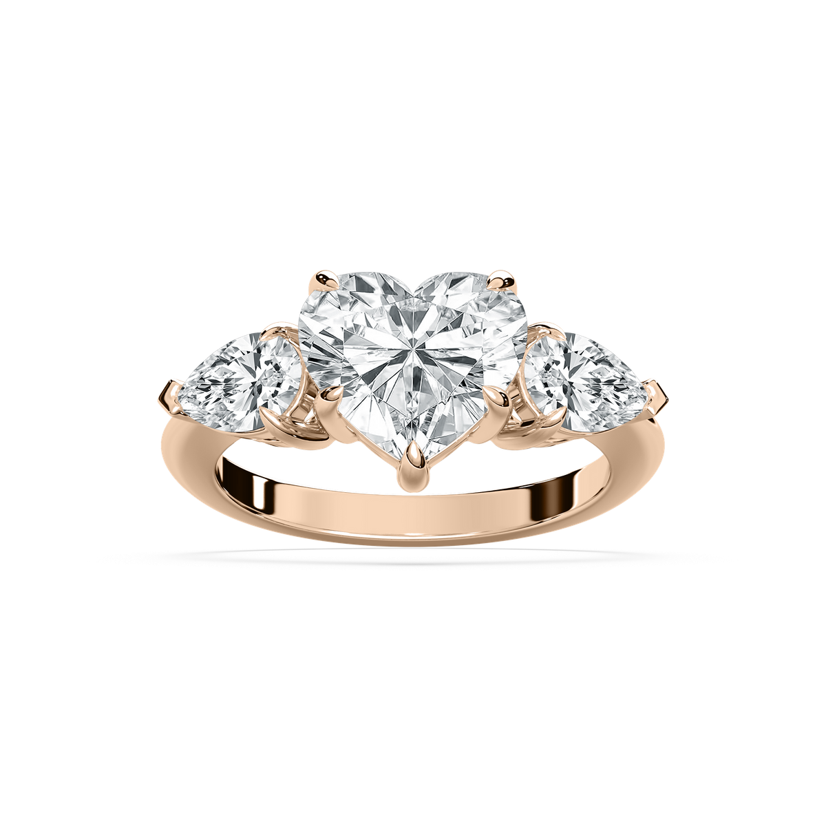 Sally 4 ctw Heart Lab Grown Diamond with Pear Sides Three Stone Engagement Ring