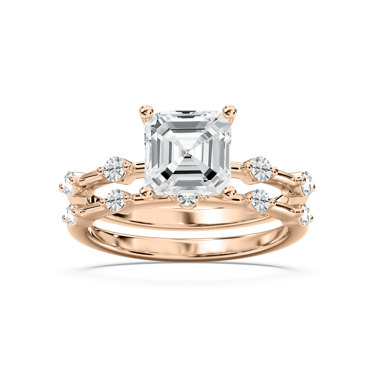 Mila 2 ⅞ ctw Asscher Lab Grown Diamond Station Wedding Set