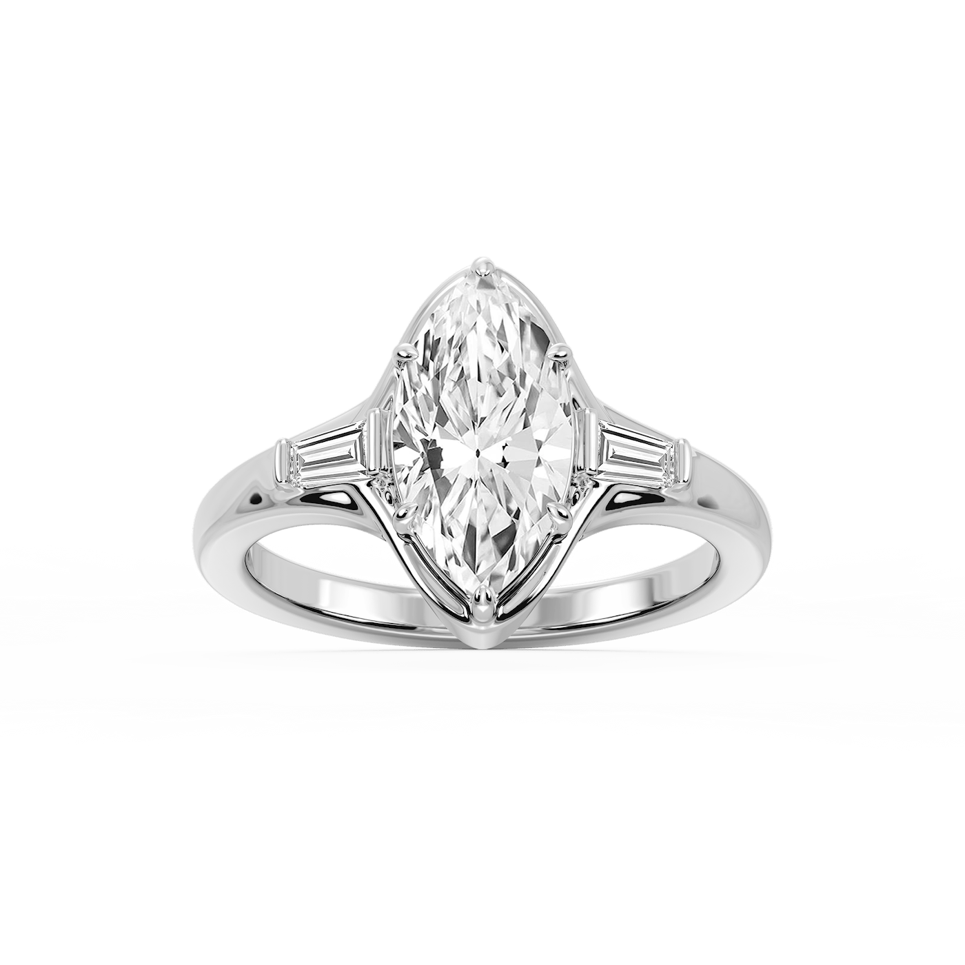 Adeline Marquise Lab Grown Diamond Six Prong Three Stone Engagement Ring