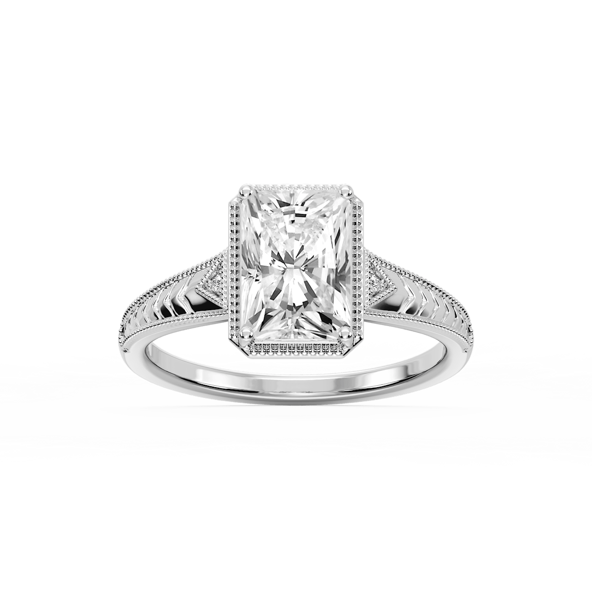 Florence Radiant Lab Grown Diamond Milgrain Bezel Three Stone Engagement Ring