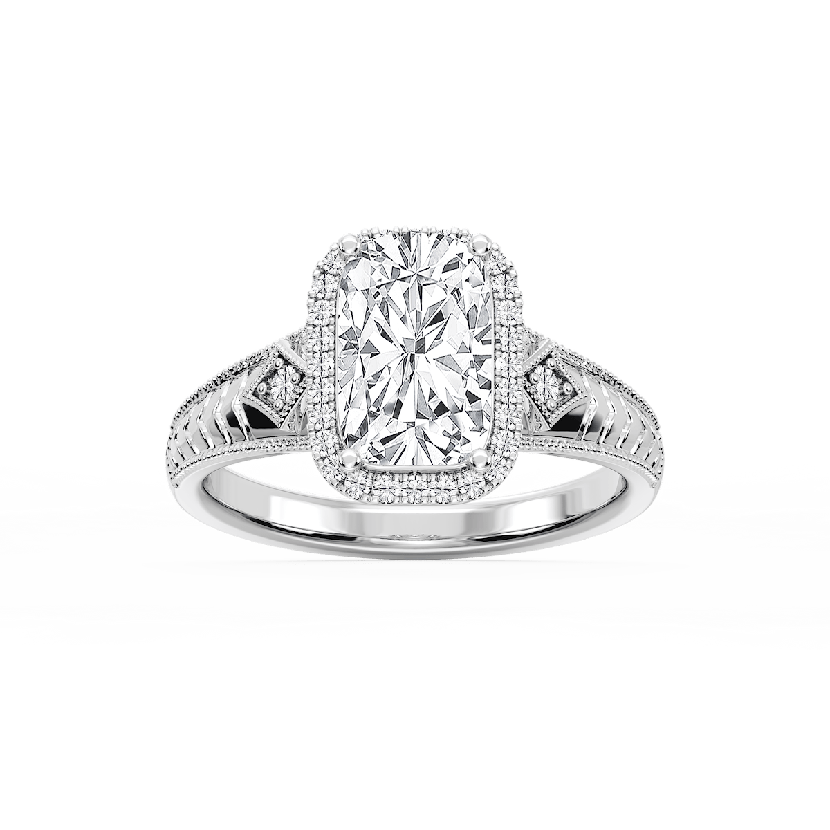 Cecilia Old Mine Cushion Lab Grown Diamond Milgrain Halo Engagement Ring