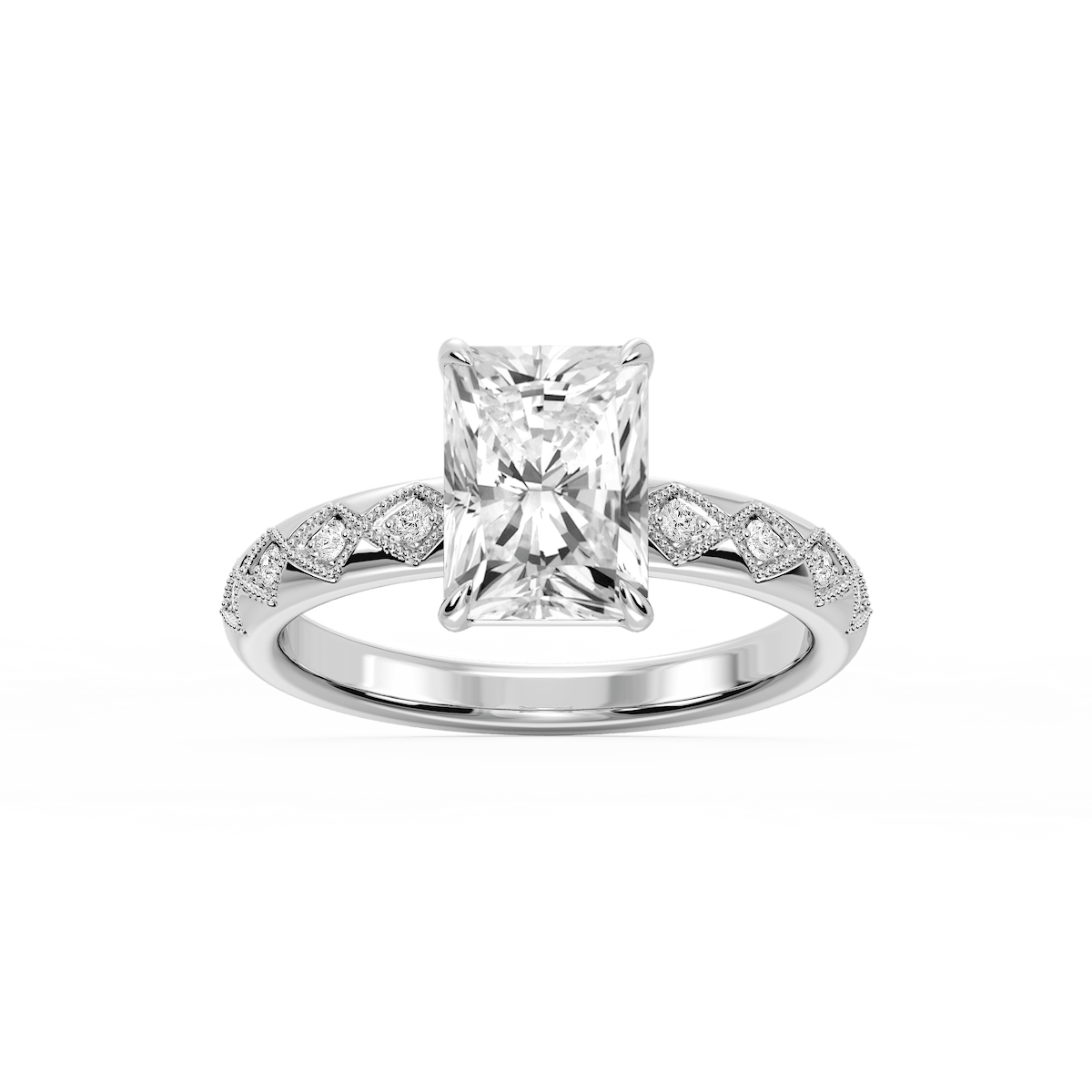 Marian Radiant Lab Grown Diamond Accent Milgrain Side Stone Engagement Ring