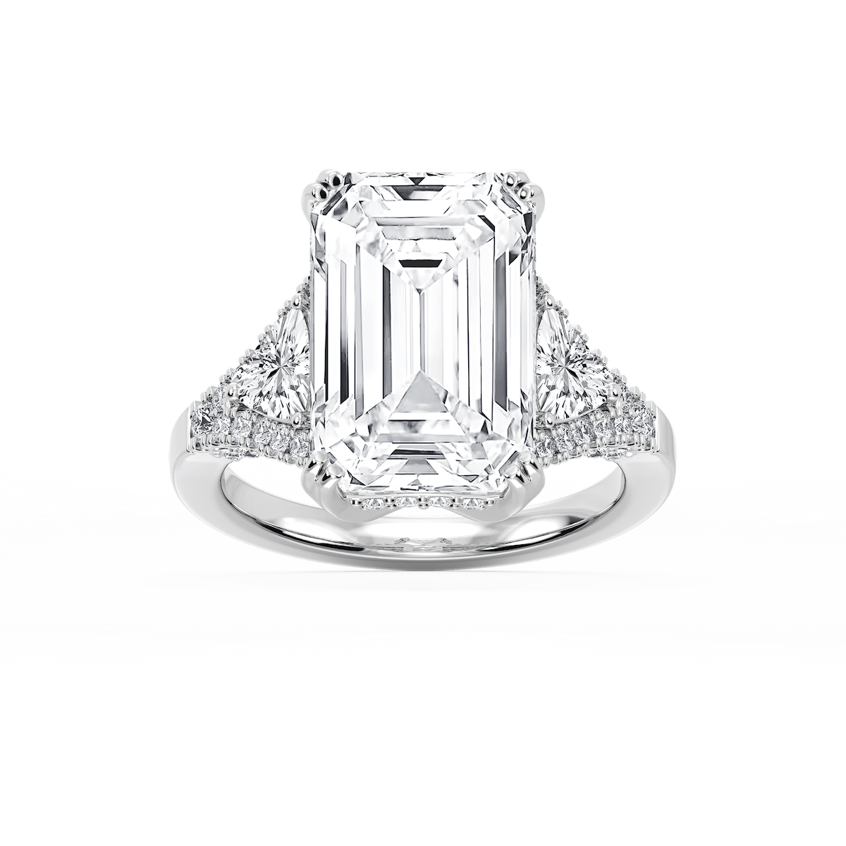 Violet 11 ¾ ctw Emerald Lab Grown Diamond Three Stone Engagement Ring - Signature Collection