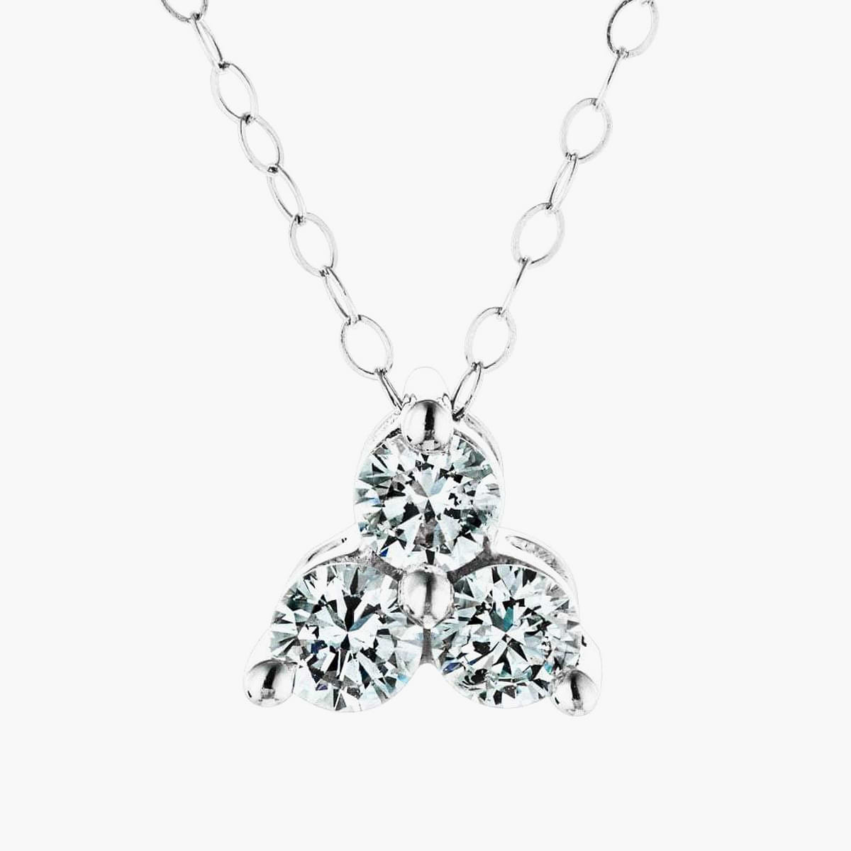 Round Lab Grown Diamond Three Stone Cluster Pendant – 18 Inches