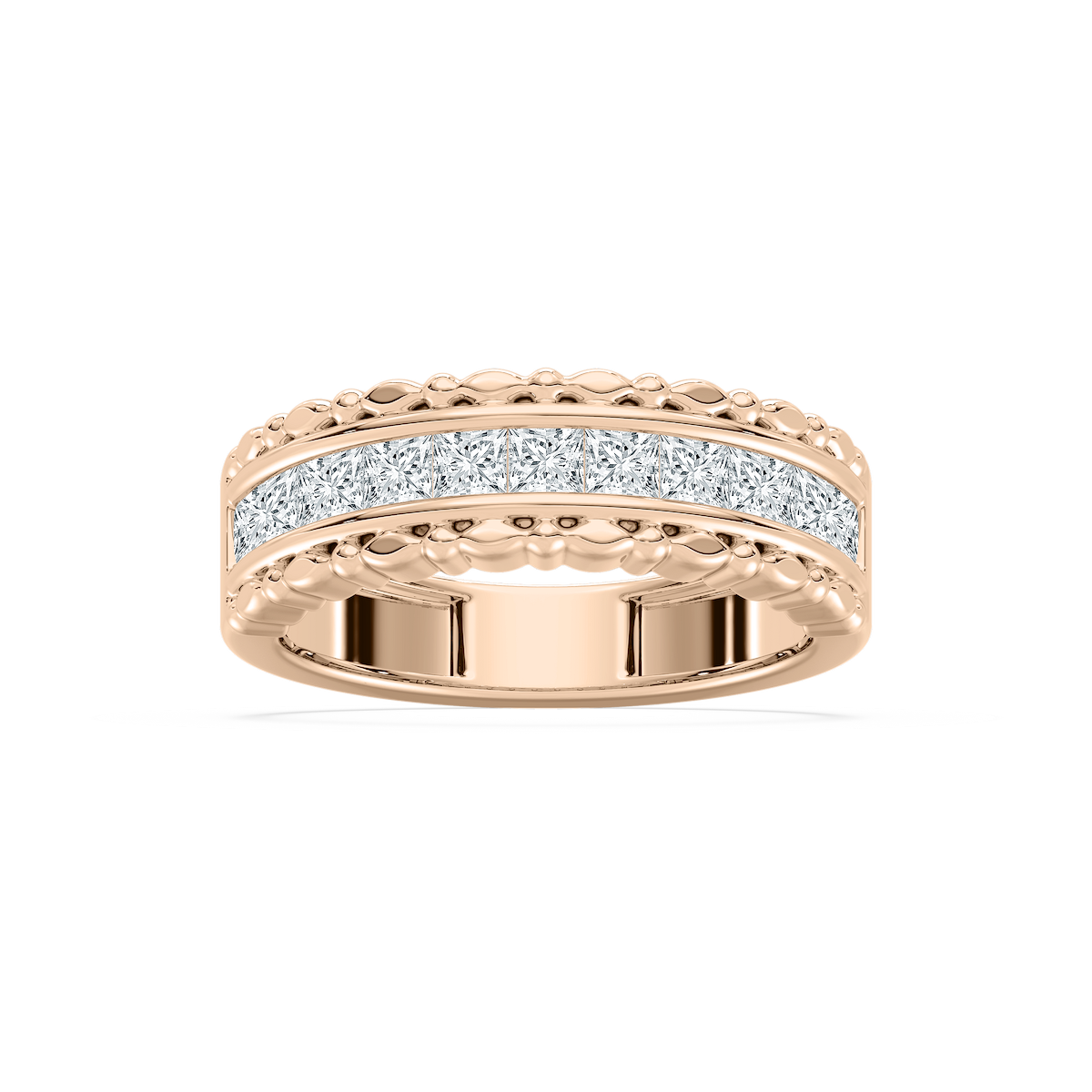 Princess-Cut Eleven-Stone Channel Band in Rose Gold