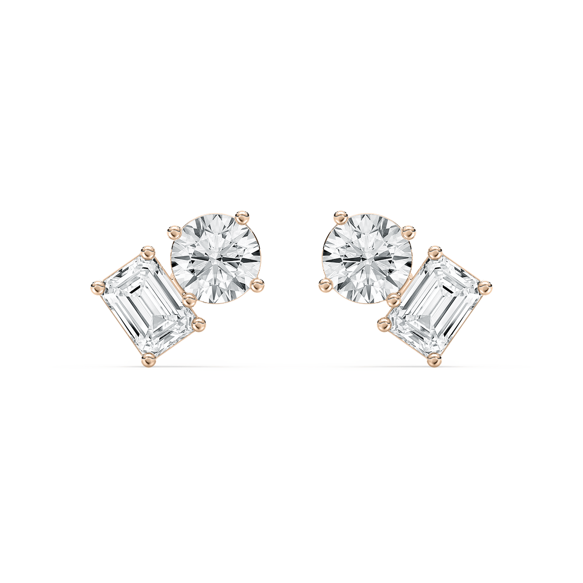 Round Emerald Stud Earrings in Rose Gold