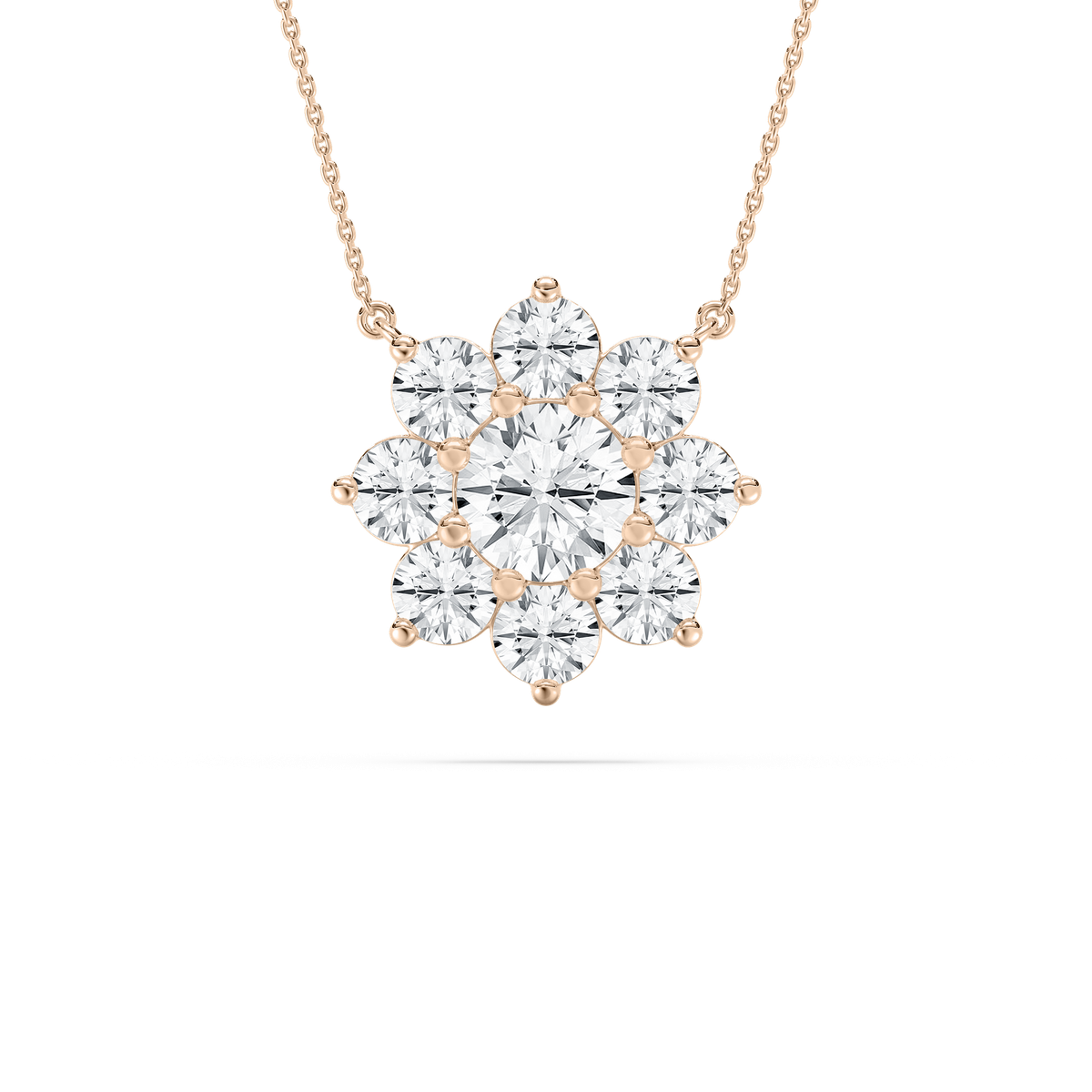 Round Halo Necklace in Rose Gold
