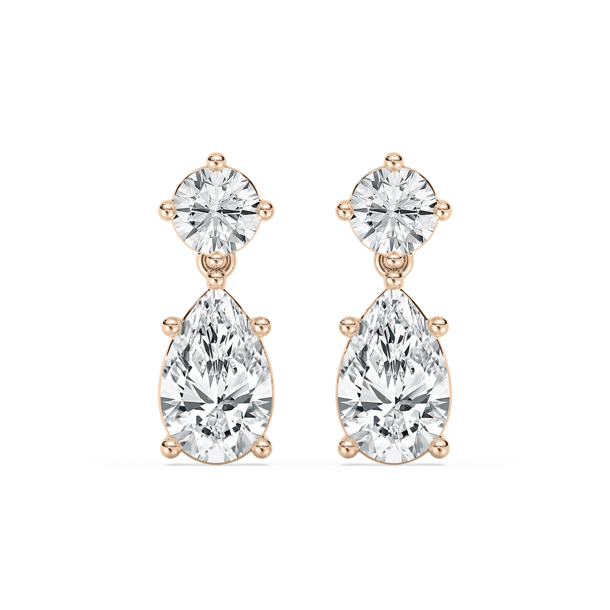 Round Pear Dangling Earrings in Rose Gold