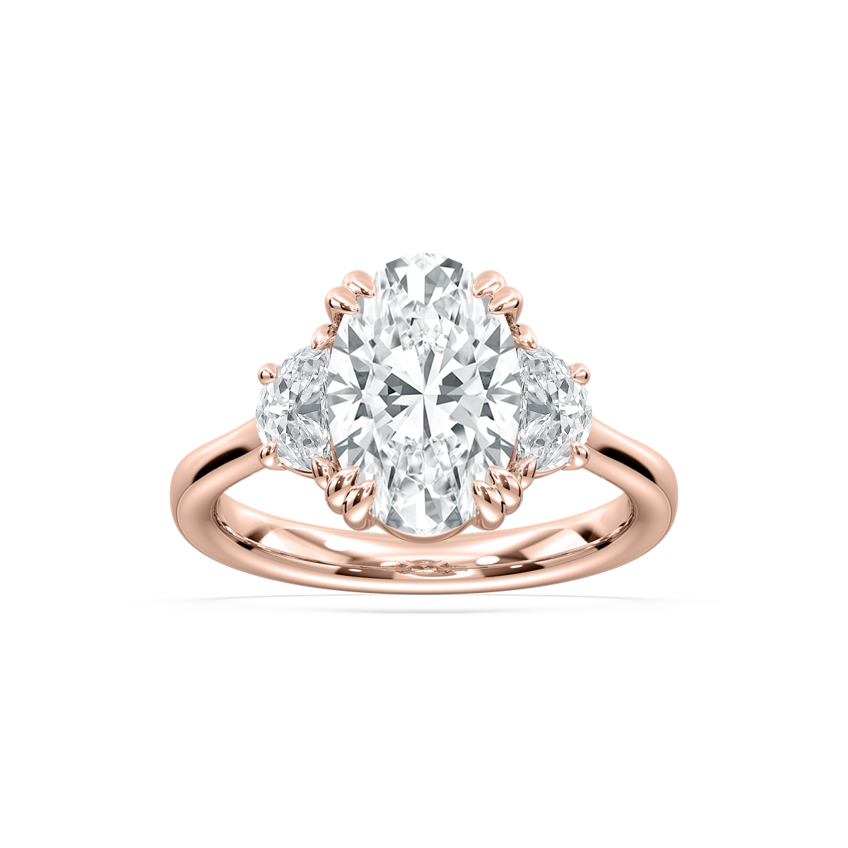 Selene Oval Three Stone Ring in Rose Gold