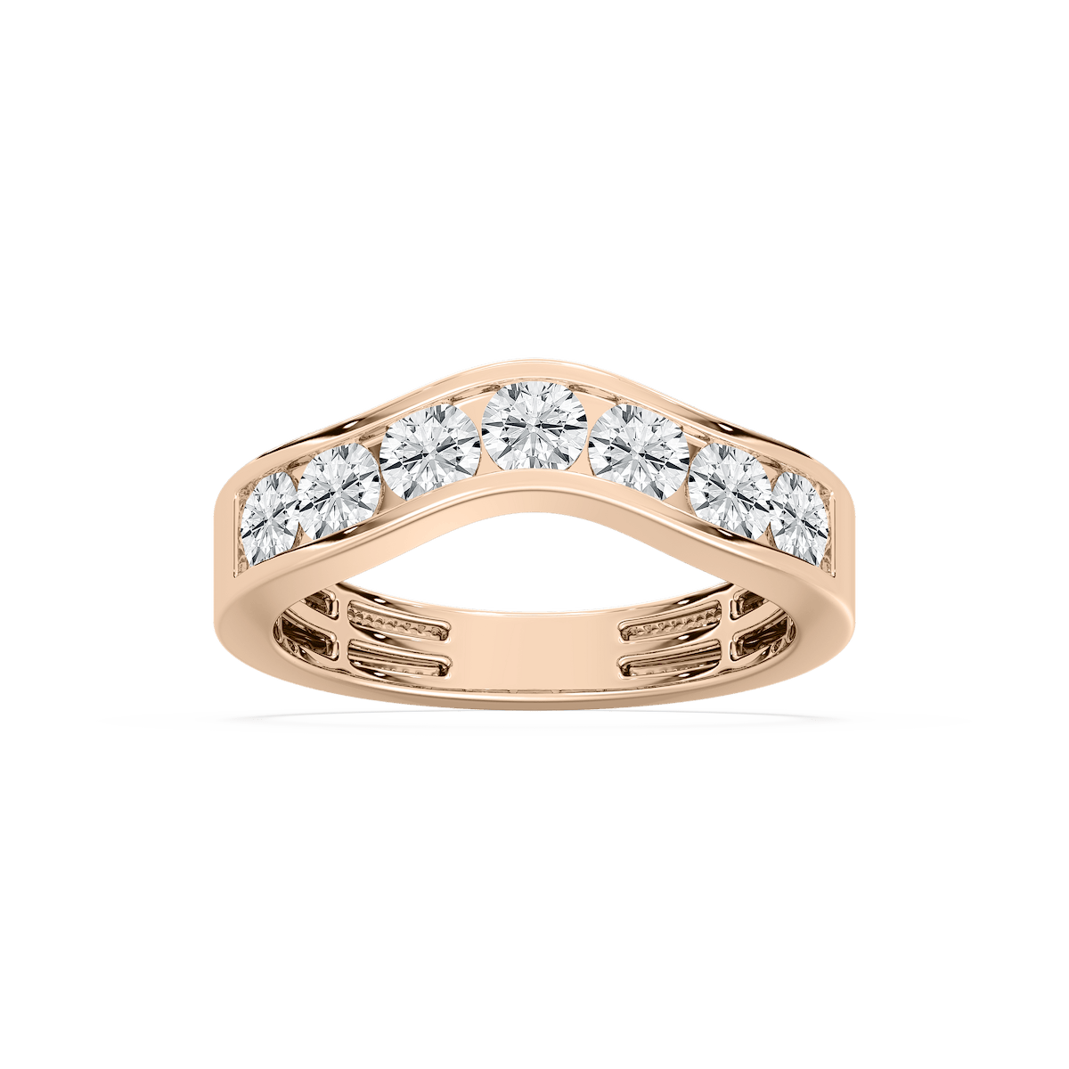 Seven-Stone Curved Channel Band in Rose Gold