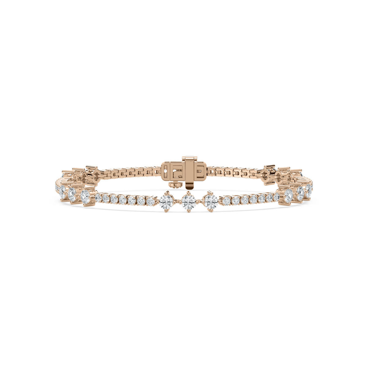 Three Stone Station Diamond Tennis Bracelet in Rose Gold