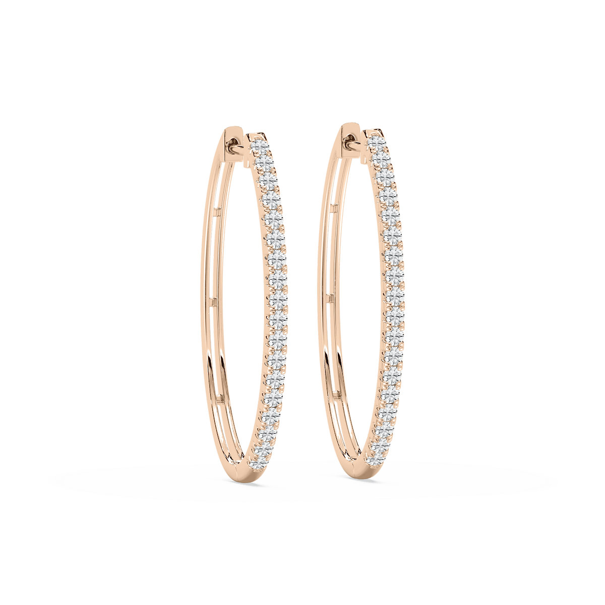 Traditional Oval Hoops with 0.25ctw Lab-Grown Diamonds in 14K Rose Gold
