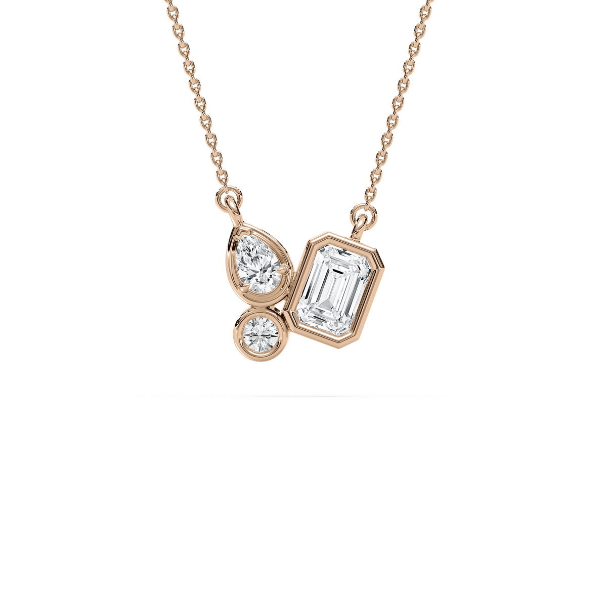 Trio-Cut Diamond Necklace in Rose Gold