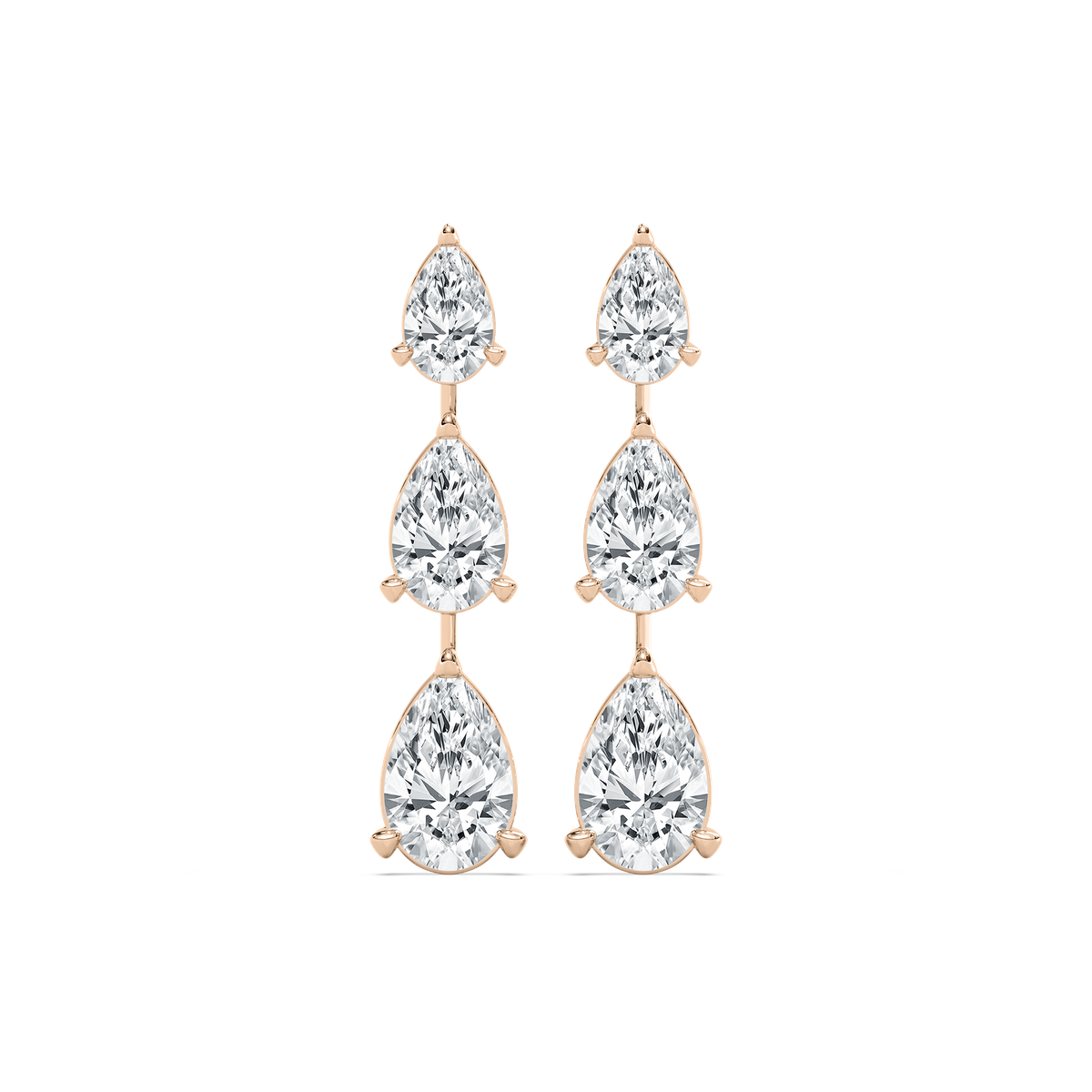 Triple Pear Drop Earrings in 14K Rose Gold