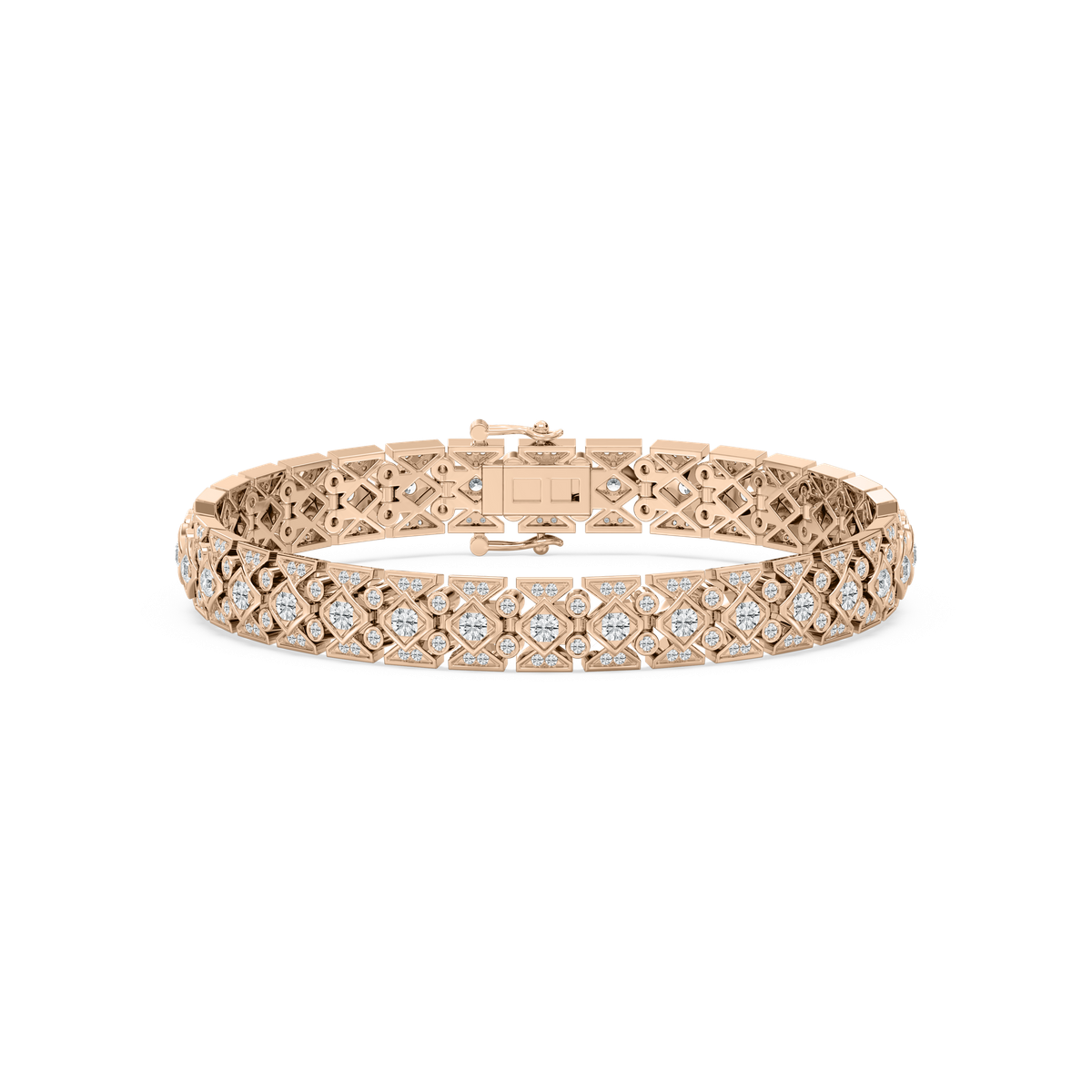 Triple Row Pavé Diamond Bracelet in Rose Gold