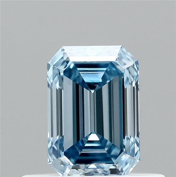 0.51 Carat Emerald Shaped, Ideal Cut, FANCY VIVID BLUE Color, VVS2 Clarity, IGI Certified Lab Grown Diamond