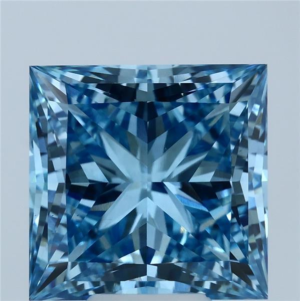 7.55 Carat Princess Shaped, Ideal Cut, FANCY VIVID BLUE Color, VS1 Clarity, IGI Certified Lab Grown Diamond