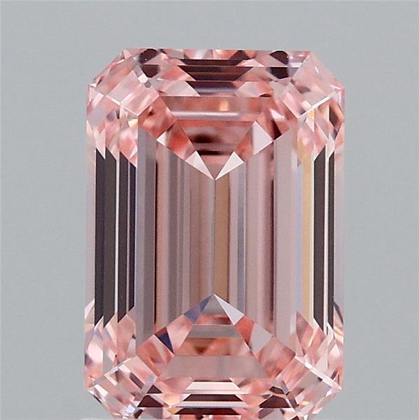 2.03 Carat Emerald Shaped, Ideal Cut, FANCY VIVID PINK Color, VVS2 Clarity, IGI Certified Lab Grown Diamond