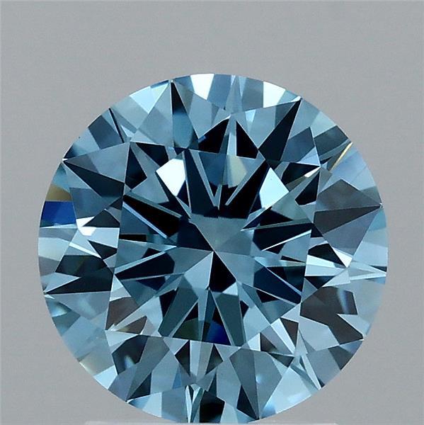 1.96 Carat Round Shaped, Excellent Cut, FANCY VIVID BLUE Color, VVS2 Clarity, IGI Certified Lab Grown Diamond