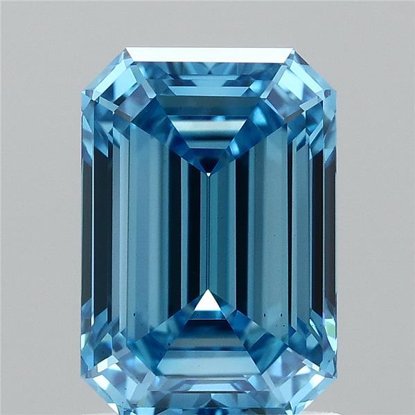 1.54 Carat Emerald Shaped, Ideal Cut, FANCY VIVID BLUE Color, VS1 Clarity, IGI Certified Lab Grown Diamond