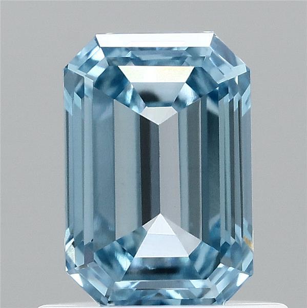 0.84 Carat Emerald Shaped, Ideal Cut, FANCY VIVID BLUE Color, VVS2 Clarity, IGI Certified Lab Grown Diamond