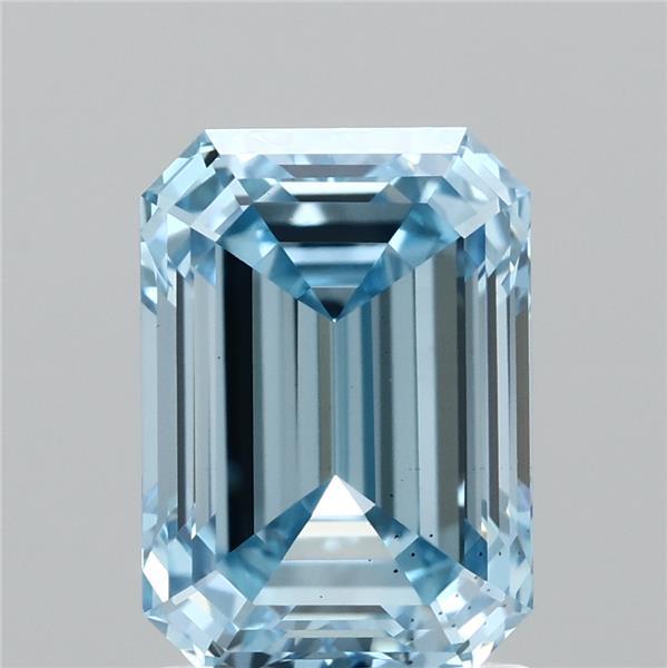 2.02 Carat Emerald Shaped, Ideal Cut, FANCY VIVID BLUE Color, VS2 Clarity, IGI Certified Lab Grown Diamond