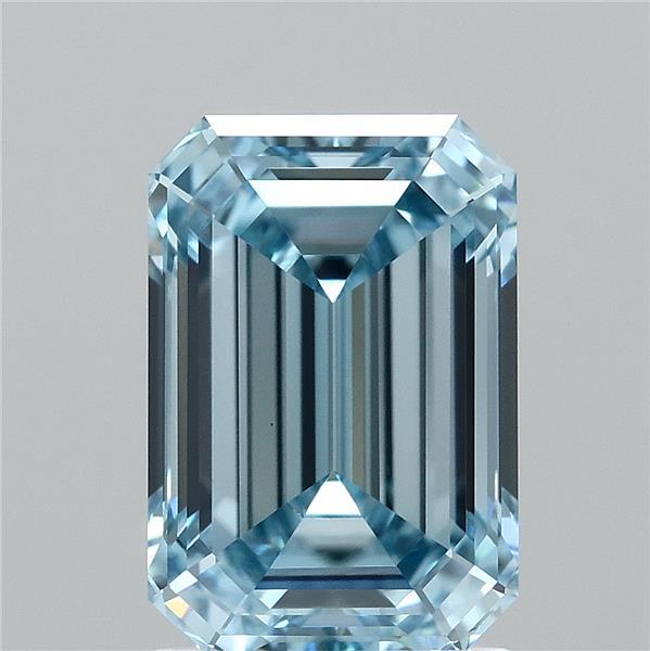 1.94 Carat Emerald Shaped, Ideal Cut, FANCY VIVID BLUE Color, VVS2 Clarity, IGI Certified Lab Grown Diamond
