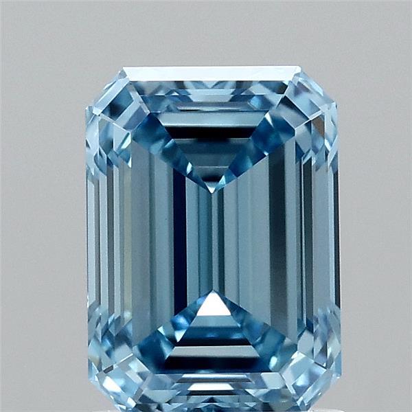 1.66 Carat Emerald Shaped, Ideal Cut, FANCY VIVID BLUE Color, VVS2 Clarity, IGI Certified Lab Grown Diamond