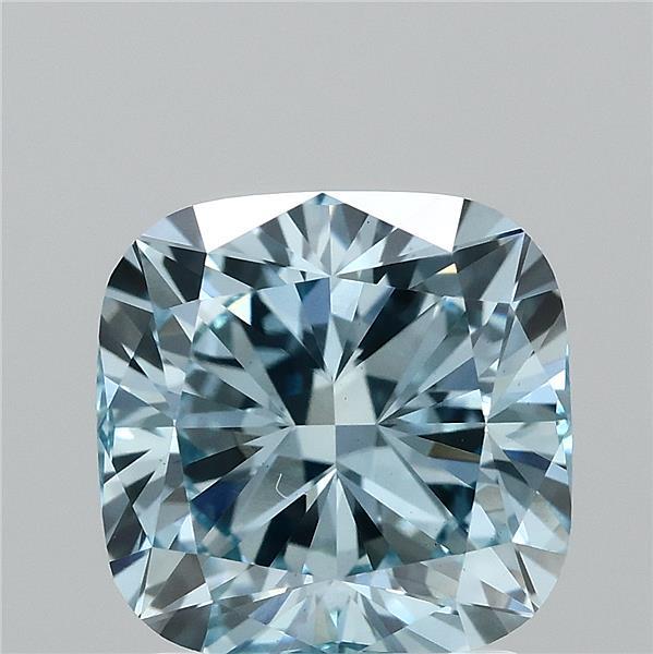 2.05 Carat Cushion Shaped, Ideal Cut, FANCY VIVID BLUE Color, VVS2 Clarity, IGI Certified Lab Grown Diamond