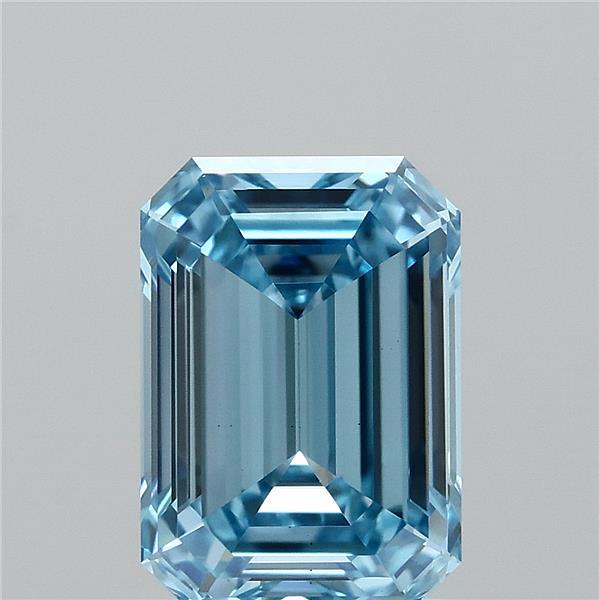 1.49 Carat Emerald Shaped, Ideal Cut, FANCY VIVID BLUE Color, VS1 Clarity, IGI Certified Lab Grown Diamond