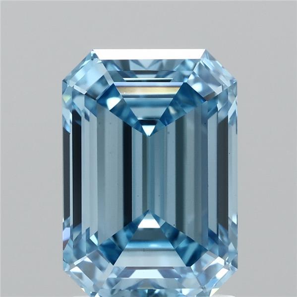 2.08 Carat Emerald Shaped, Ideal Cut, FANCY VIVID BLUE Color, VS2 Clarity, IGI Certified Lab Grown Diamond
