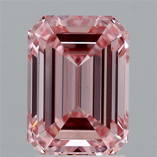 2.53 Carat Emerald Shaped, Ideal Cut, FANCY INTENSE PINK Color, VS1 Clarity, IGI Certified Lab Grown Diamond