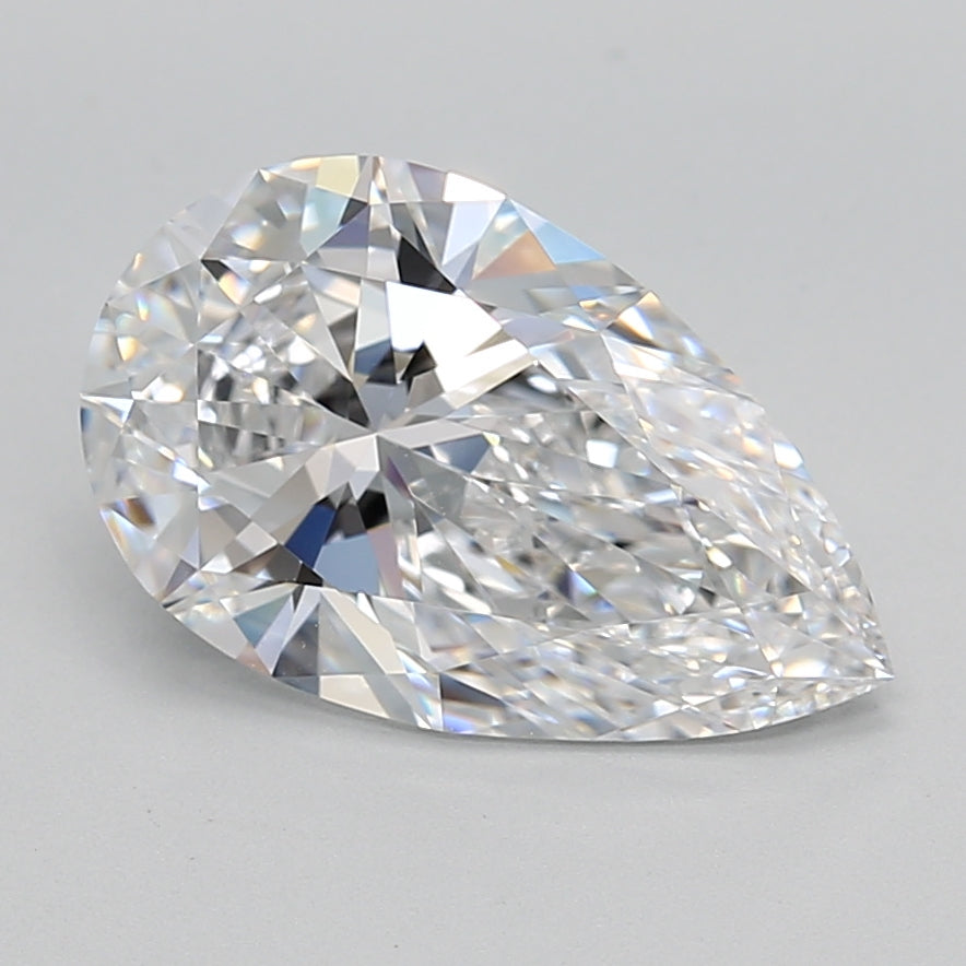 3.18 Carat Pear Shaped, Ideal Cut, D Color, VVS2 Clarity, GCAL Certified Lab Grown Diamond