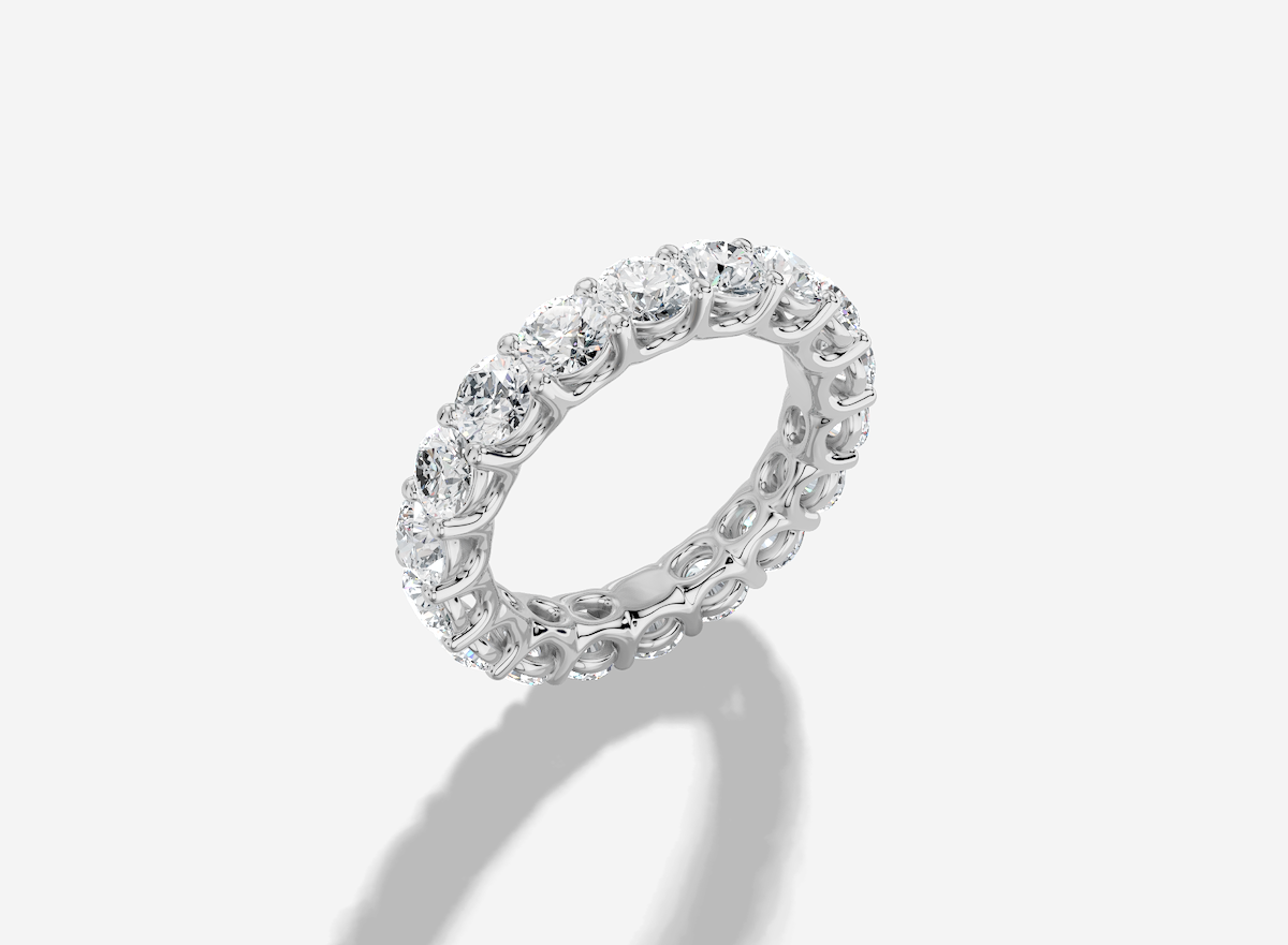 Round Cut Lab Grown Diamond Shared Prong Eternity Band in 14K Gold