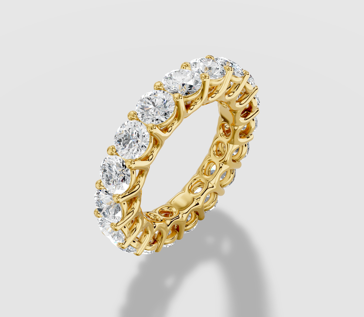 Round Cut Lab Grown Diamond Shared Prong Eternity Band in 18K Gold