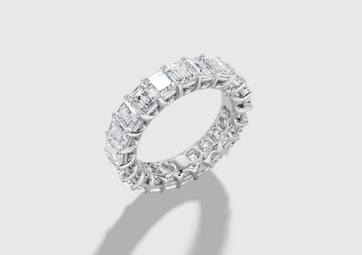 Emerald Cut Lab Grown Diamond Shared Prong Eternity Band in Platinum